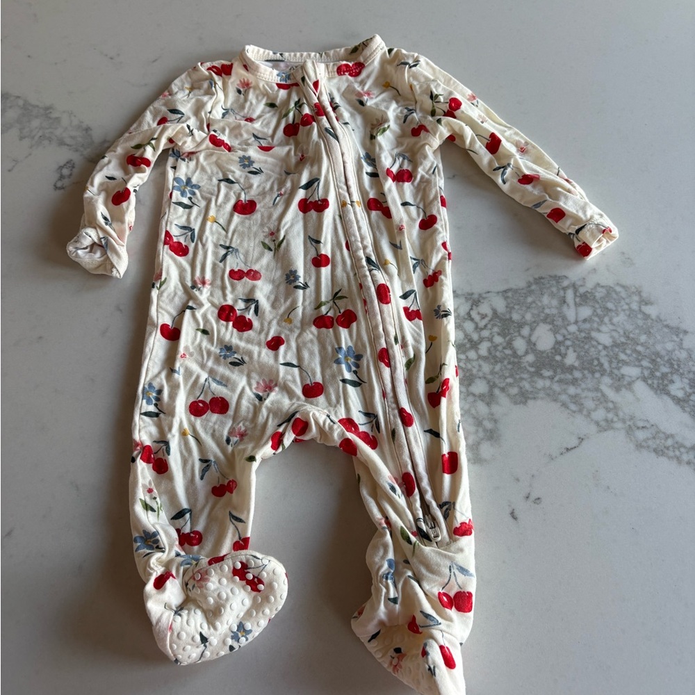 Angel Dear Red Cherry and Green Leaf Kids Footie